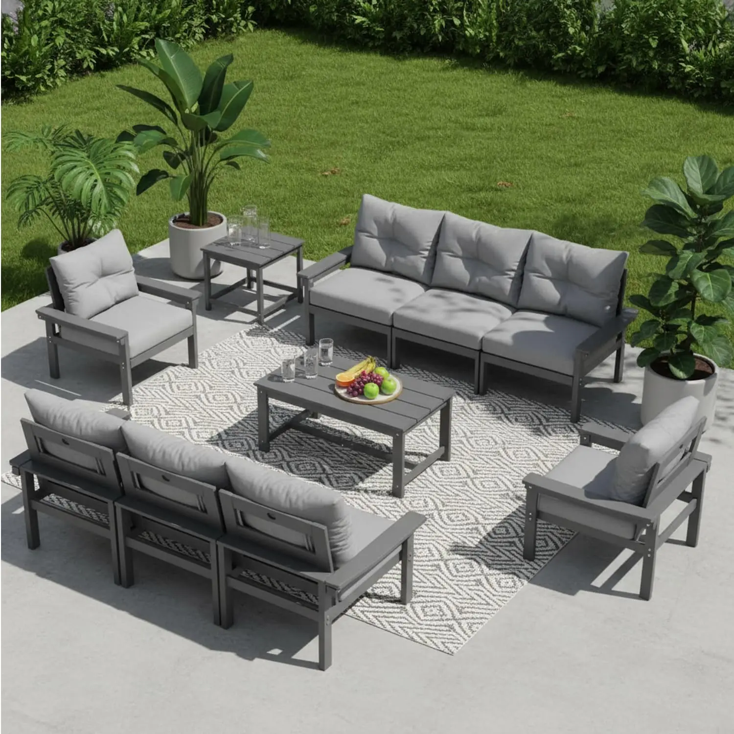 

10 Piece Outdoor Patio Furniture Set, All-Weather Outdoor Couch Bistro Set With Hick Cushions & Table, Patio, Customized