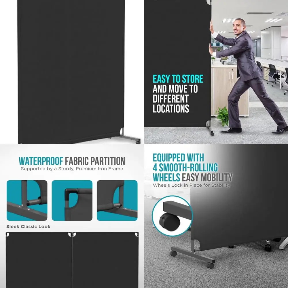 

50-inch Freestanding Office Privacy Divider - Non-See-Through Blackout Screen - Durable Iron Frame with Wheels - Available in Bl