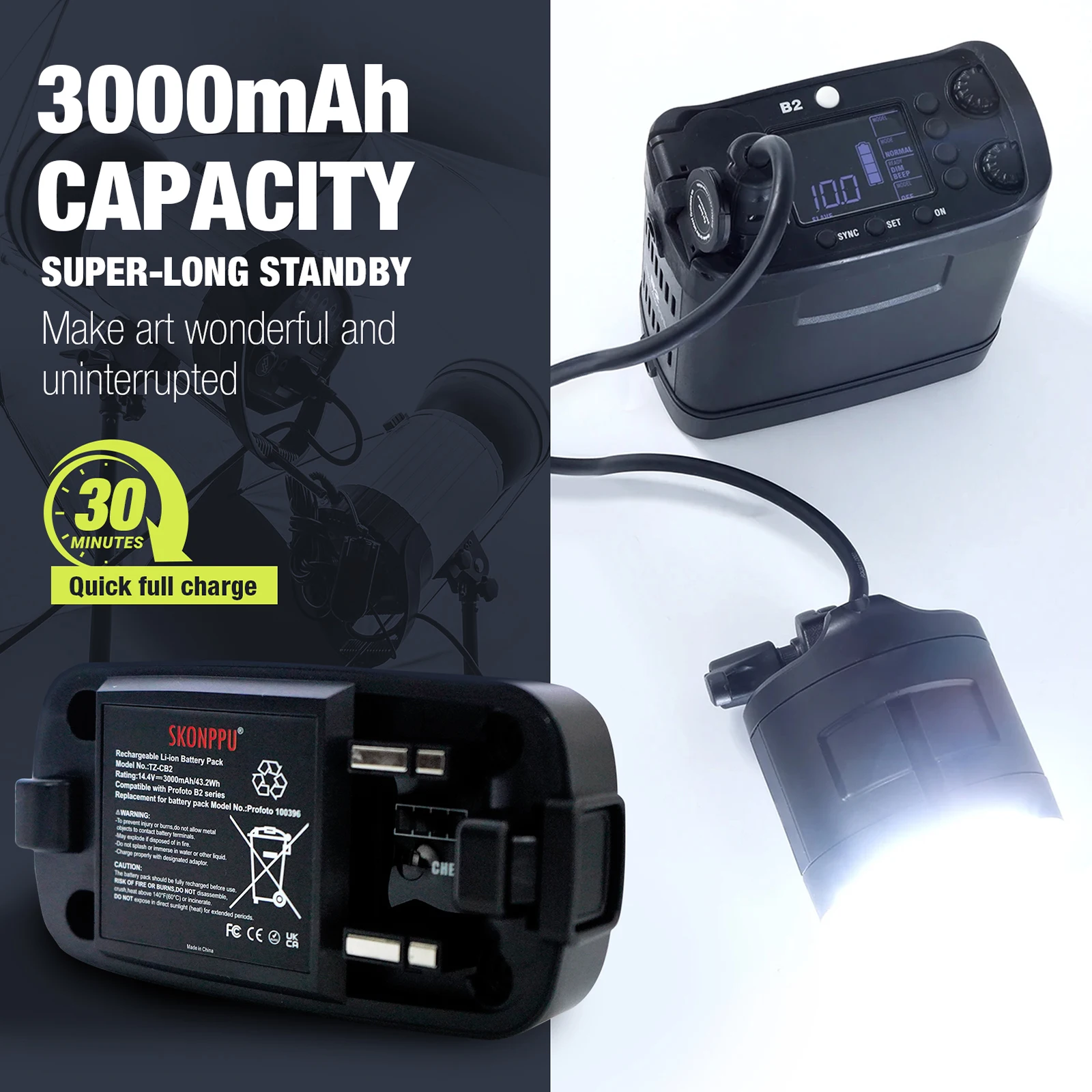 Skonppu paket baterai Li-Ion isi ulang 100396 untuk Profoto B2 14.4V 3000mAh 36Wh