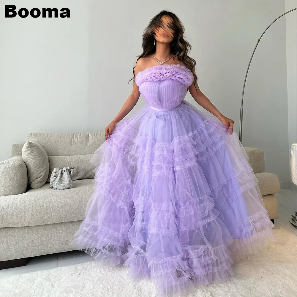 

Booma Lilac Prom Dresses Strapless Tiered Ruffles Tulle Special Occasion Dresses for Women Abendkleider Party Events Gowns