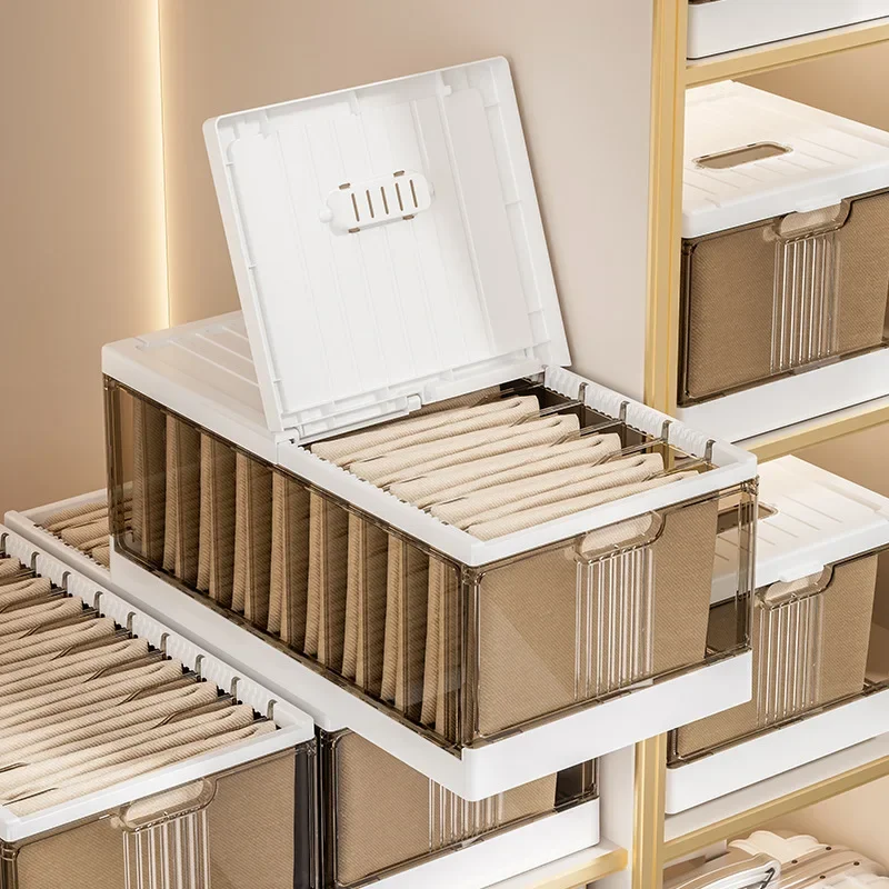 Clothes storage box household wardrobe compartment storage box folding underwear storage box flip clothes pants storage