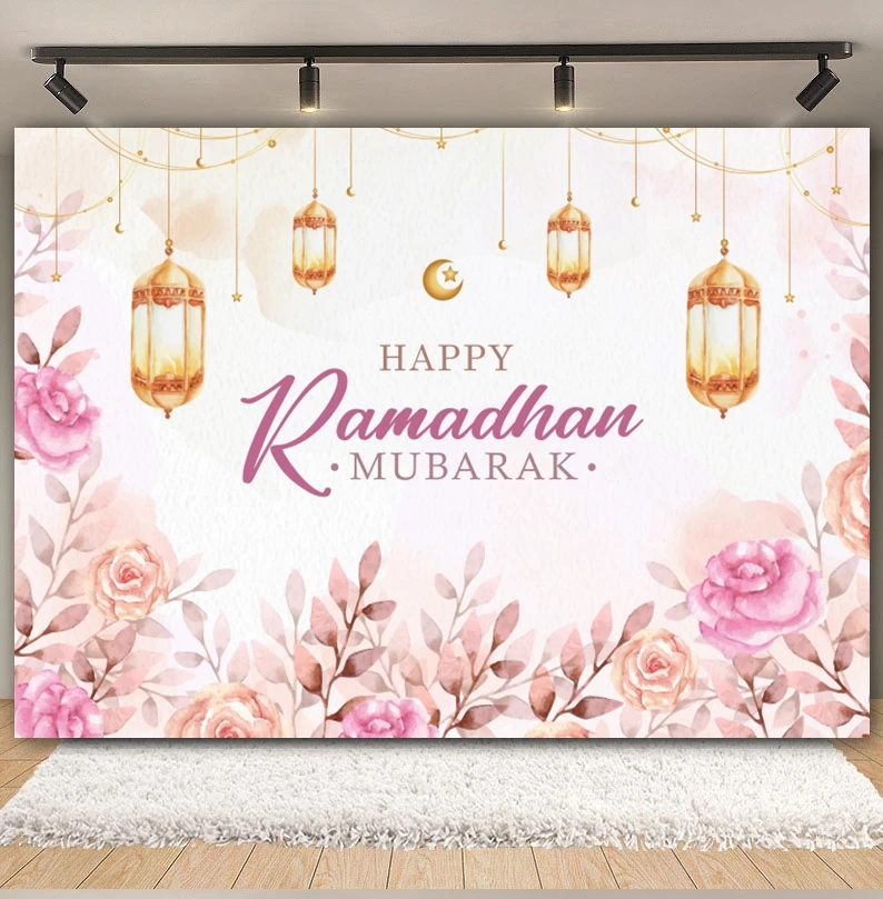 Eid Mubarak Backdrop Israel Muslim Ramadan Eid Al Adha Kareem Moon Lantern Flower Eid al-Fitr Decor Photography Background Props