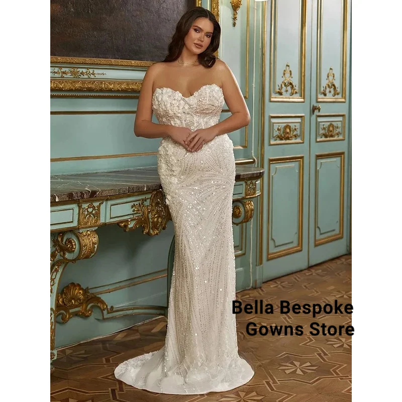 Abito da sposa scintillante taglie forti Treno staccabile Personalizzato con spalle scoperte Sweetheart Perline Sweep Train Abito da sposa arabo