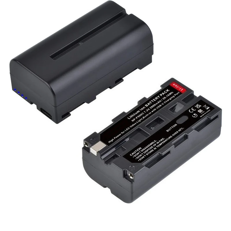 ل NP-F330 NP-F530 NP F550 NP-F570 NP-F750 مصباح ليد التصوير الإضاءة 2800mAh المدمج في USB-C شحن ميناء البطارية 2 قطعة