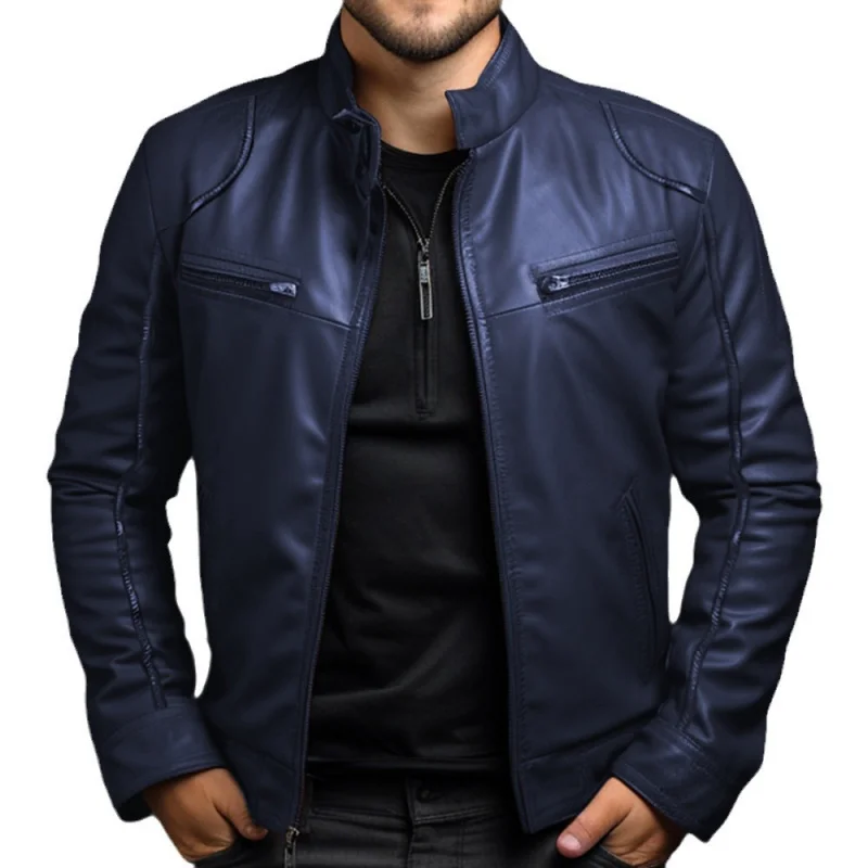 Roupas masculinas jaqueta de couro da motocicleta juventude gola punk casaco de couro masculino