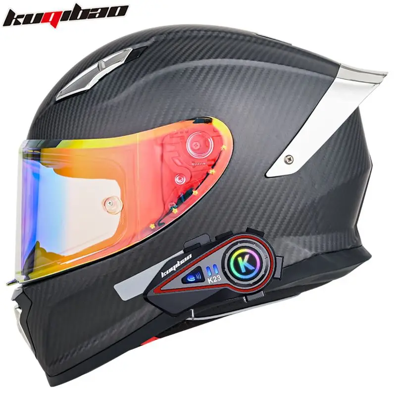 

Kuqibao Carbon Fiber Motorcycle Helmet DOT Men's and Women's Racing Four Seasons Bluetooth Full Helmet Casco Para Motos