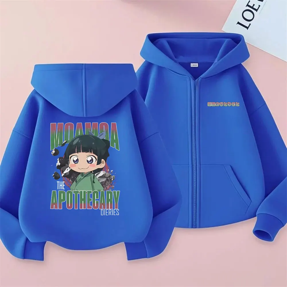 أنيمي يوميات الصيدلي قلنسوة بسحاب Kawaii مضحك Maomao الجرافيك زمم سترة معطف الرجال النساء القطن المتضخم هوديس #3