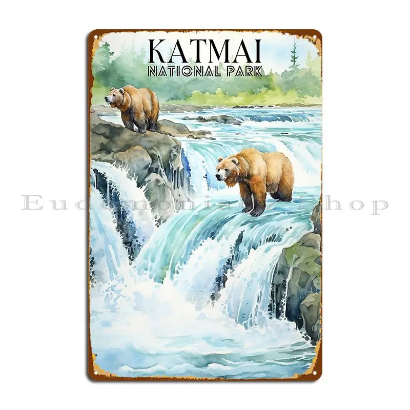 Katmai National Park Gtizzly Bears Fishing At Brooks Falls Metal Plaque Cinema Living Room Customize Garage Painting