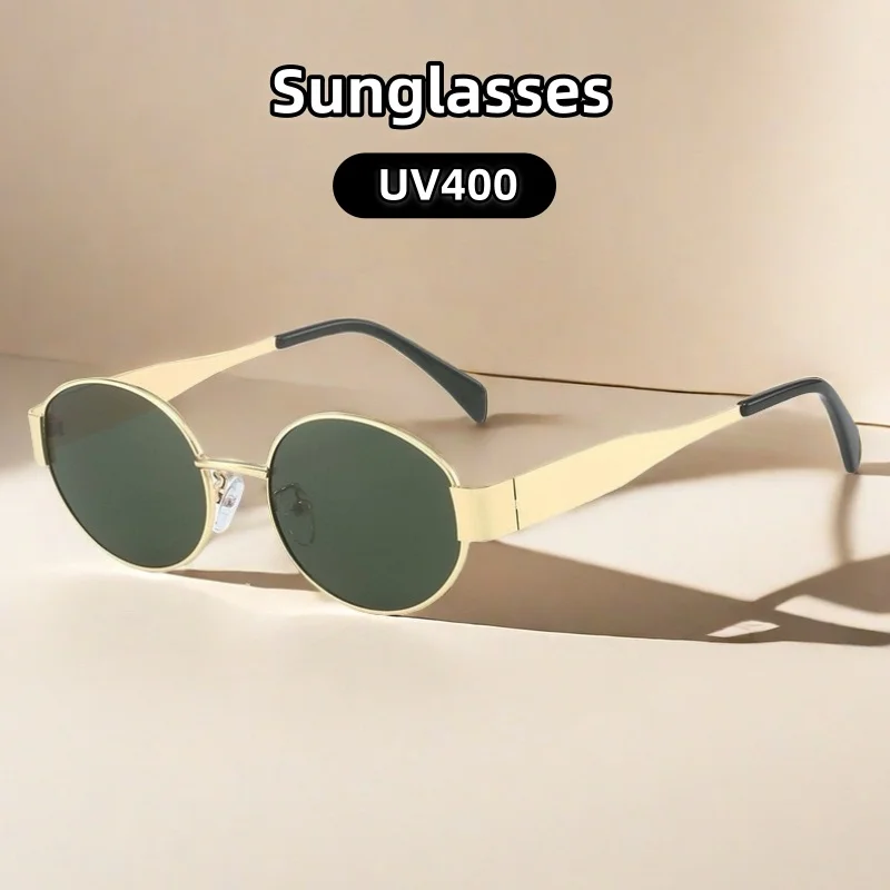 

High-end Retro Metal Oval Sunglasses Y2K Cool Girl Ultraviolet-proof Decorative Glasses Fashion Wear Take Street Photography