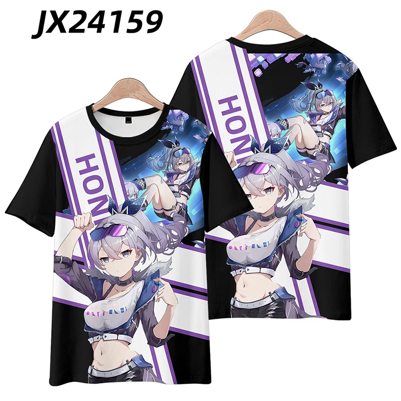 Anime Honkai Star Rail srebrny wilk 3D Print T Shirt kobiety mężczyźni lato z okrągłym dekoltem z krótkim rękawem zabawna koszulka koszulki z nadrukami Cosplay