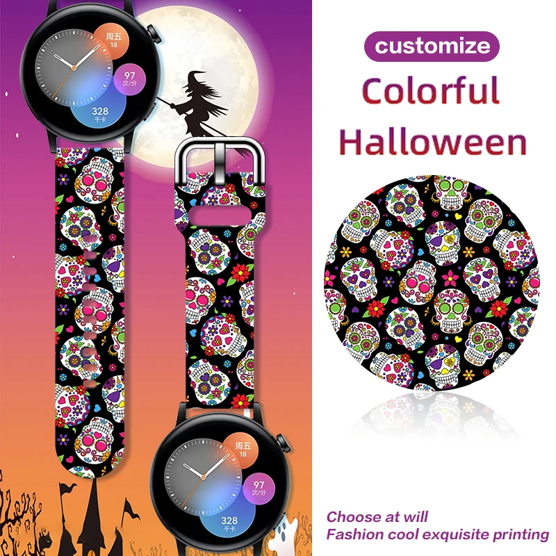 

Цветной ремешок на Хэллоуин для Samsung Galaxy Watch 7/6/5, 40 мм, 44 мм, сменный браслет 22 мм для Xiaomi Huawei, ремешок для часов