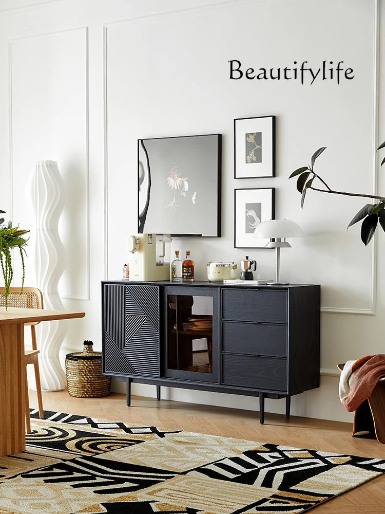 

Light Luxury Sliding Door Solid Wood Sideboard Living Room Wall Storage Modern Retro Storage Side Cabinet