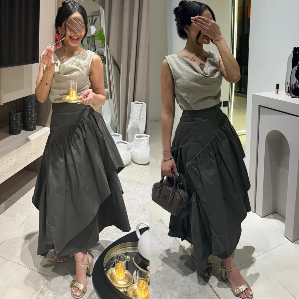 

Customized Elegant Sleeveless Satin Evening Dress Classic Tiered Prom Dresses Fashion O-Neck Special Occasion Gowns