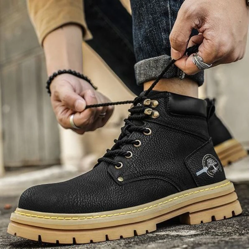 Leather Waterproof Men's High Cut Boots Winter Lace Up Platform Male Shoes Sale New Offers Fashion Hot Selling Casual Footwear
