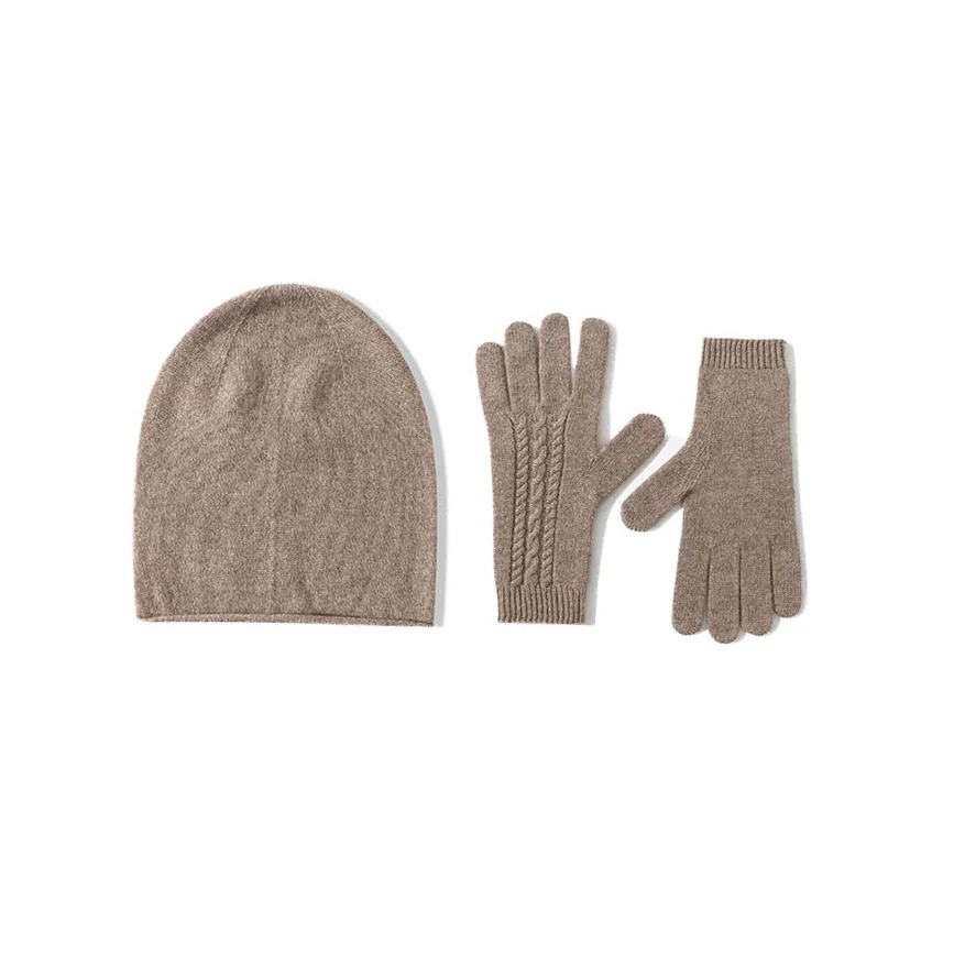 Cashmere Beanie Hat Set Gloves Two Piece Hiking Outdoor Warm Accessories