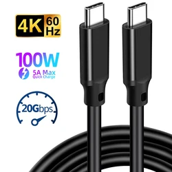 USB C to Type C Cable USB3.2 20Gbps 4K@60Hz HD 100W 5A PD QC 3.0 Fast Charger Cord  For Xiaomi Samsung Huawei Macbook Pro iPad