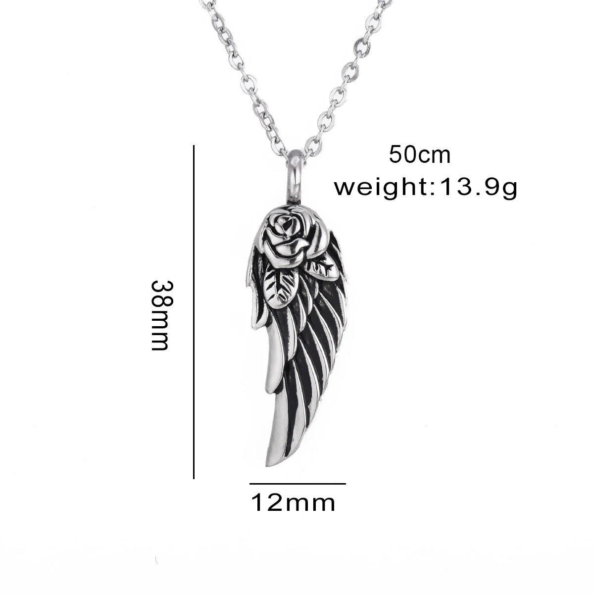 Rose Angel Wings Cremation Urn Necklace for Ashes Keepsake Urn Holder Memorial Stainless Steel Pendant for Men Women