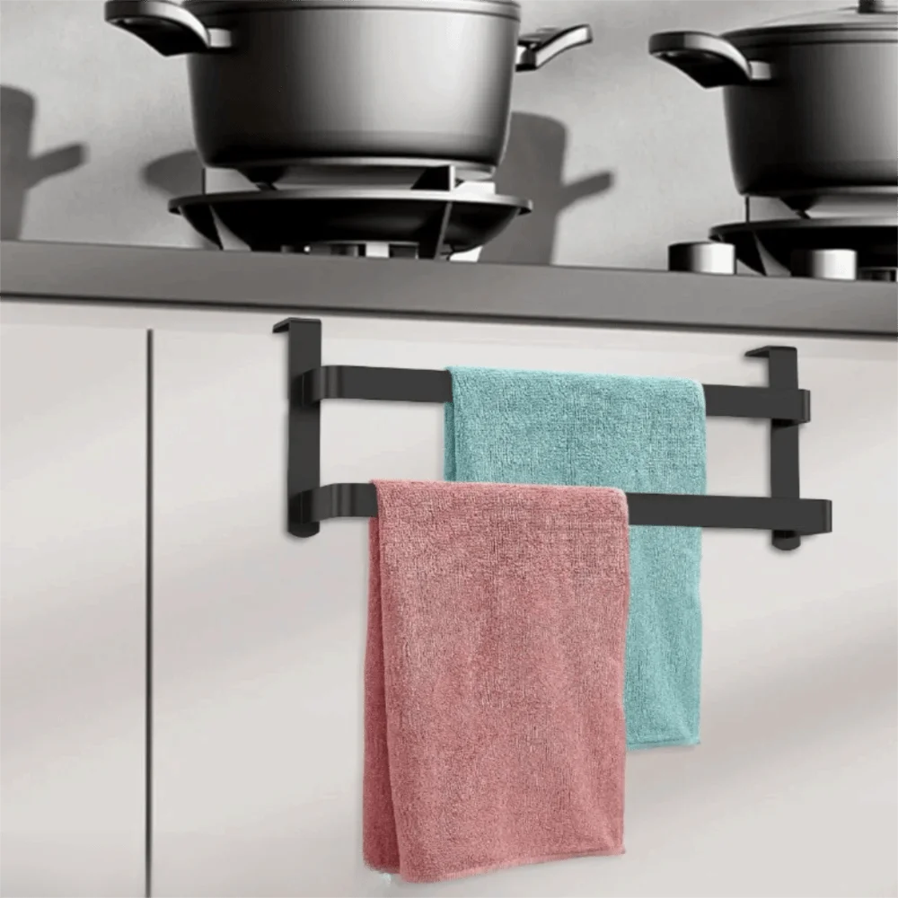 Practical Hanging Cabinet Door Towel Rack 2 Layer Space-Saving Towel Bar Rust-resistant No Drilling Kitchen Towel Holder Home