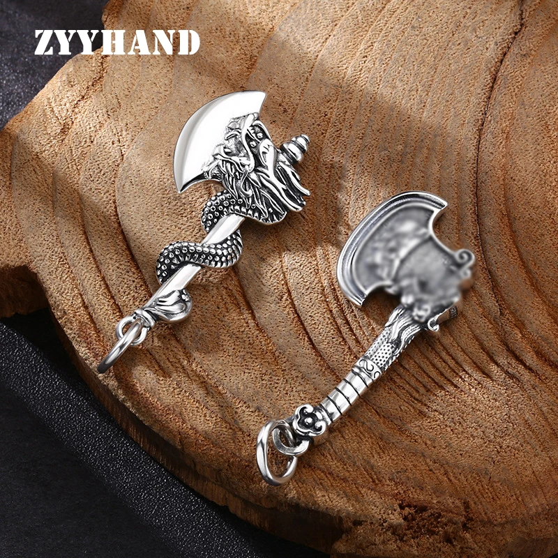 S925 Sterling Silver Axe Dragon Pendant Thailand Style Auspicious Clouds Unisex Solid Hip Hop Fine Jewelry