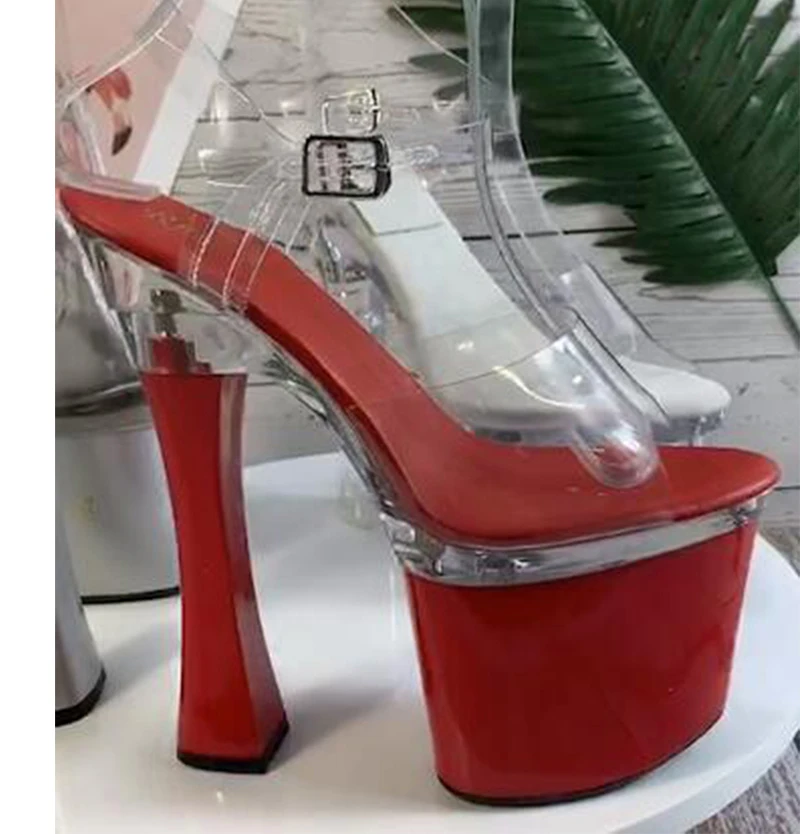 

LAIJIANJINXIA New 18CM/7inches PVC Upper Model Sexy Exotic High Heel Platform Party Women Sandals Pole Dance Shoes F029