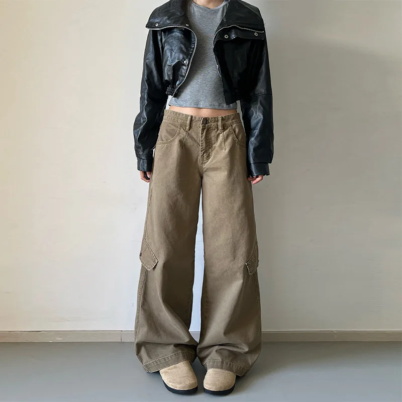 

American Retro Twill Cotton Wash Oblique Bag Cover Overalls Men's and Women's Design Casual Pants