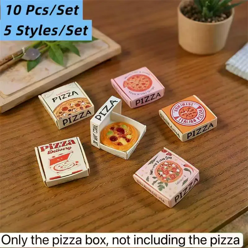 5/10 Pcs 1:12 Dollhouse Miniatures Pizza Box Model Doll House Accessories Decor Simulation Mini Food Toys Pretend Play Toys DIY