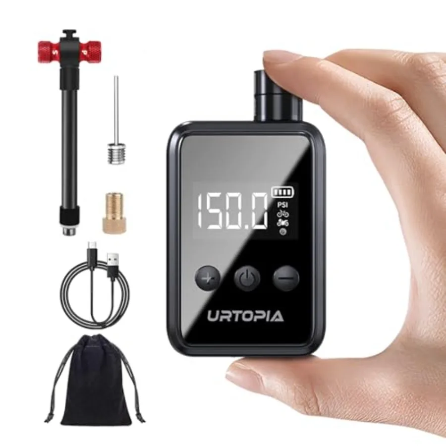 

Mini Bike Tire Pump, Fast Inflate Bicycle Pump with Gauge, Rechargeable 150PSI Portable Electric Bike Air Pump with Presta and