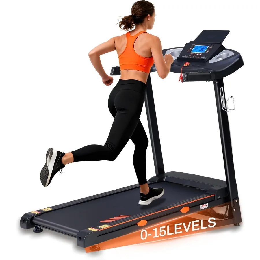 

Home Treadmill with 15-Level Auto Incline 0.5-10 MPH 18 Wide Running Belt 3.0 HP 300 LB Capacity Shock-Absorbing Foldable Incli