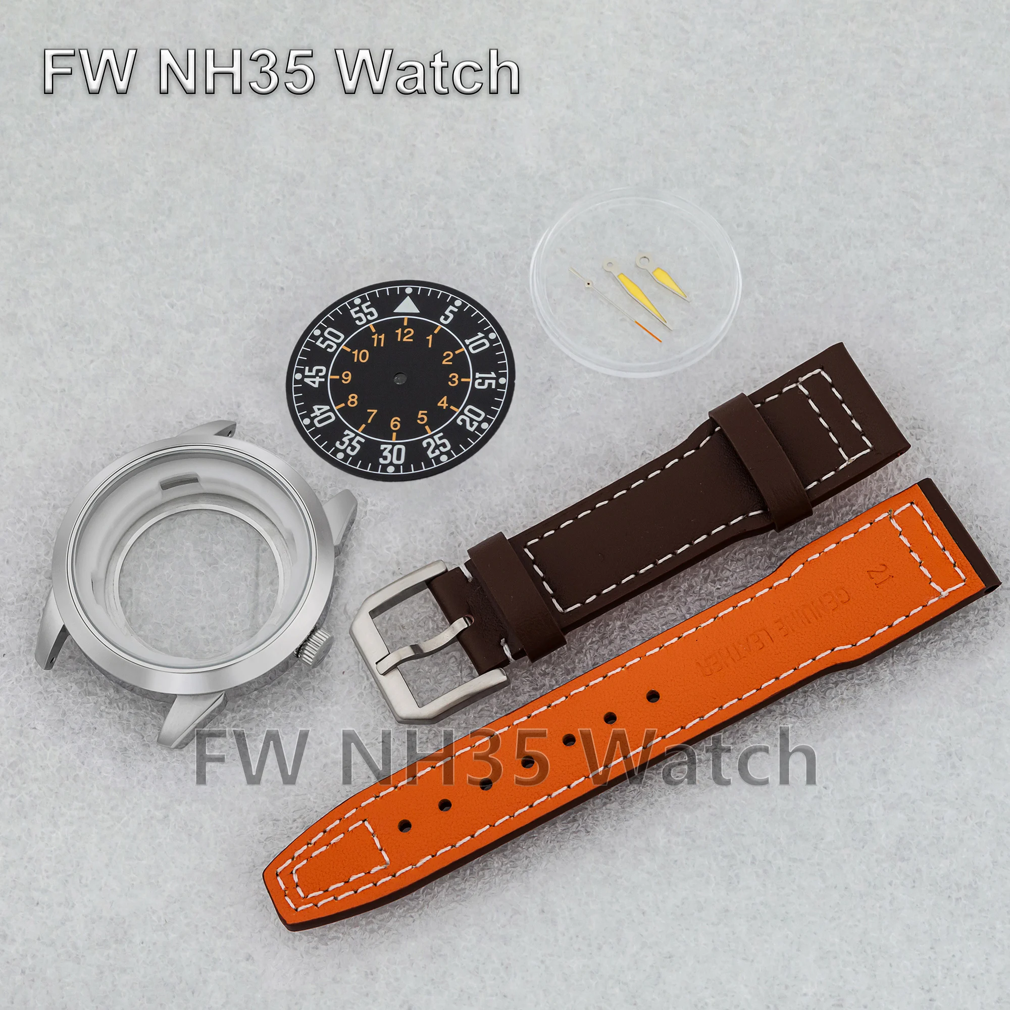 NH35 Case Solid Stainless Steel Waterproof 42.7mm Watch Case for Mod Mark XX Watch Accessories Leather Strap Fit NH35 Movement