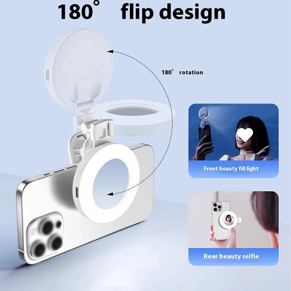 Portable Led Lamp Mirror With Light USB Rechargeable Light Ring Selfie Led Light Phone Light Clip Fill Light Selfie Lighting Cam