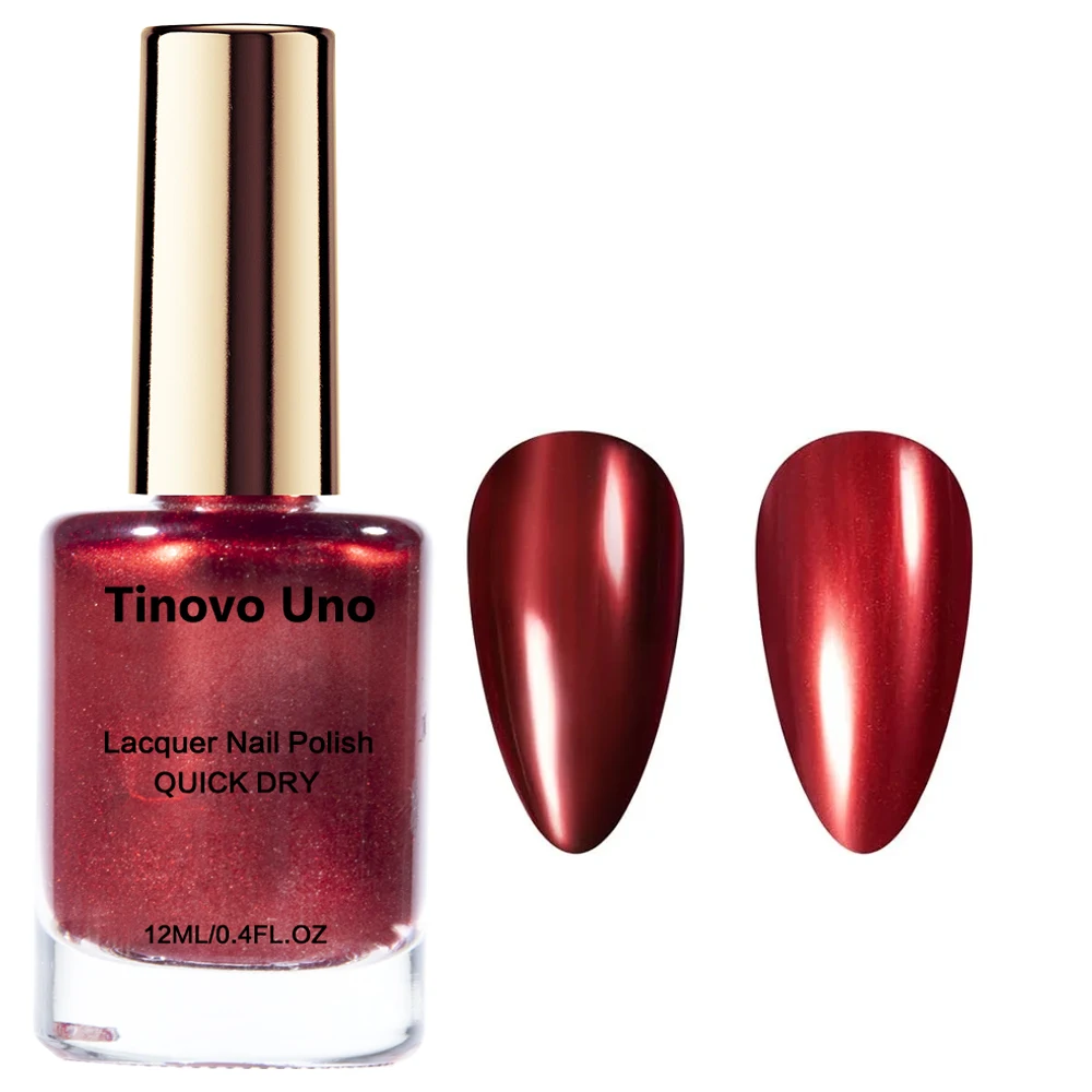 Tinovo Uno Metallic Nail Polish Mirror Red Regular Normal Nail Lacquer QuicK Dry Shimmer Manicure Growth Bright Oil Top Finish