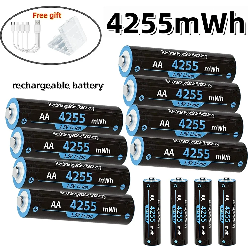 2025НОВАЯ 1,5 В AA аккумуляторная батарея 4255 МВтч Type-C USB литиевая батарея для игрушечного пульта дистанционного управления с зарядным кабелем 2025НОВАЯ 1,5 В AA аккумуляторная батарея 4255 МВтч Type-C USB литиевая батарея для игрушечного пульта дистанционного управления с зарядным кабелем