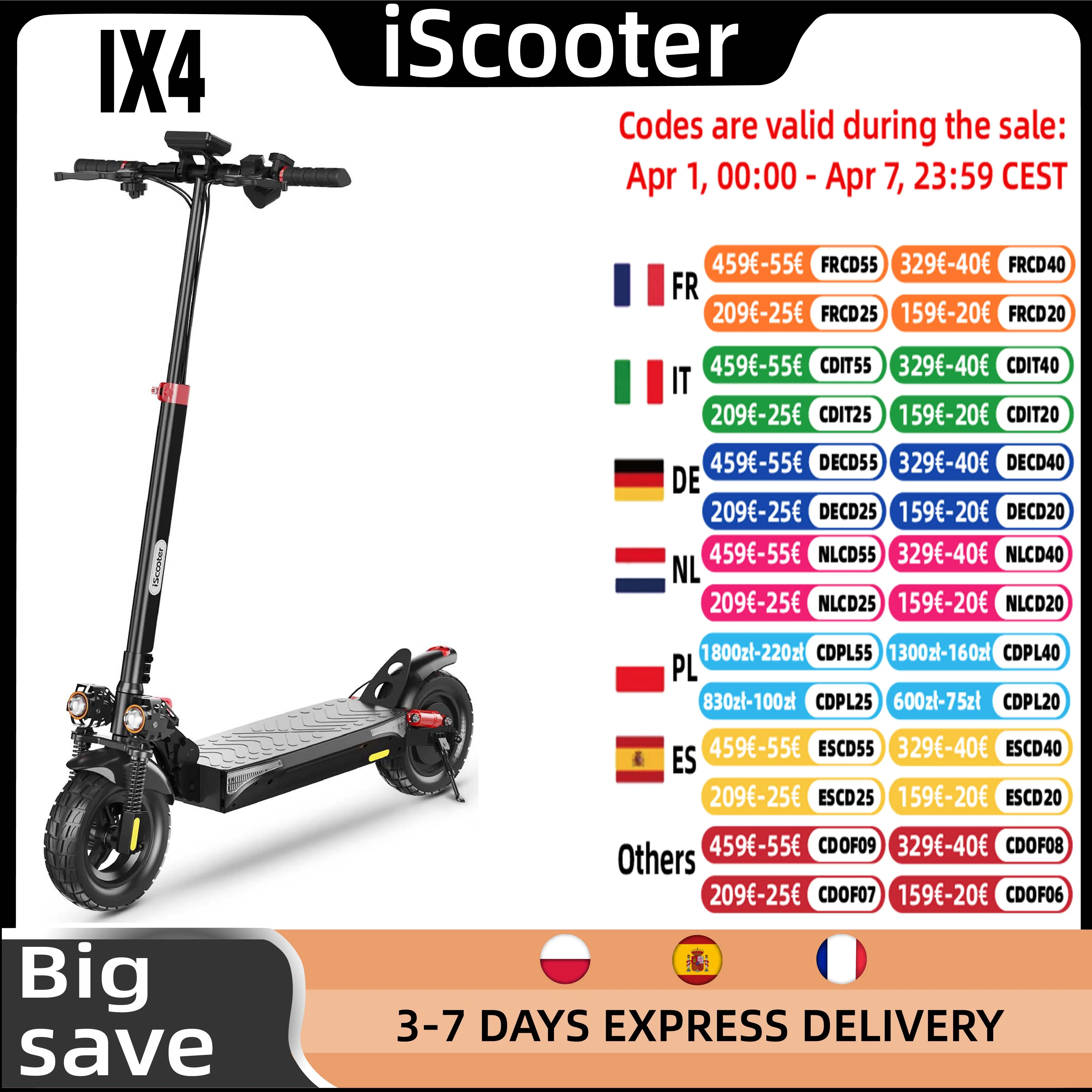 Scooter iX4 Scooter électrique 800W moteur 48V 15Ah 40-45km portée 45 km/h vitesse double frein à disque pliable tout-terrain eScooter avec App
