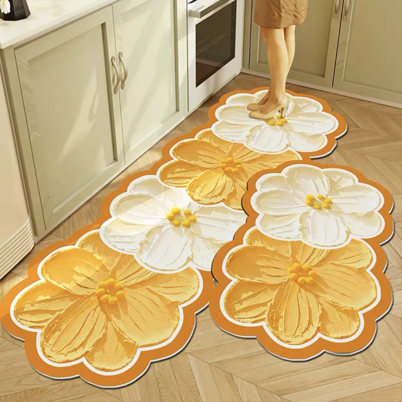 Vikama 1/2Pcs Shaped Flower Diatoms Mud Mat Non-Slip Absorbent Kitchen Bathroom Floor Mat Door Mat Home Decoration Long Carpet