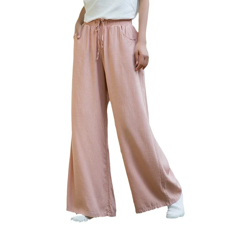 Nian Bai Xiu Fang: Oriental Zen Trousers - Lightly Washed Linen Wide-Leg Culottes