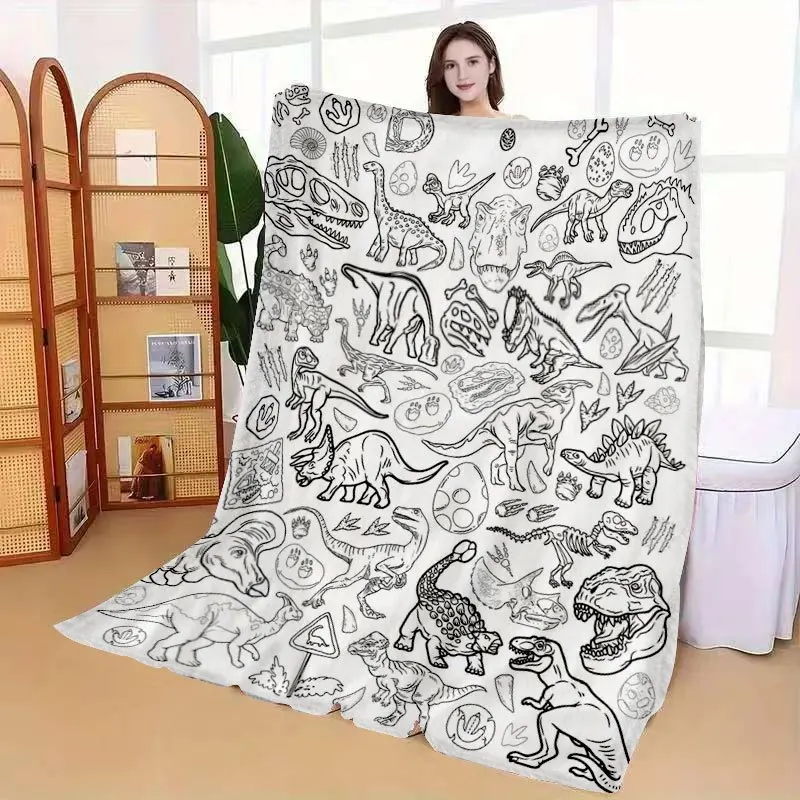Dinosaur Skeleton Print Throw Blanket for Kids Toys Gift Plush Fleece Blanket Dino Art Decor Home Nap  Dinosaur Skeleton Print