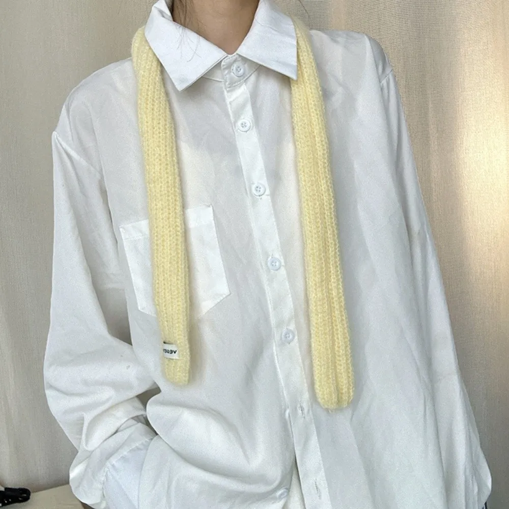 بسيطة بلون طويل الأوشحة الضيقة Y2K الكورية نمط وشاح محبوك الشريط الدفء الحلو وشاح السيدات #2