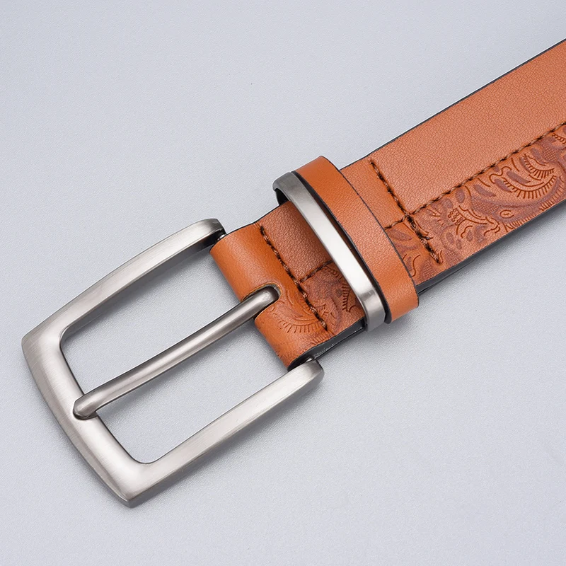 Luxury Designer Emboss Belts for Men Famous Brand Classic Pu Leather Pin Buckle Waist Male Strap  Belt for Jeans High Quality