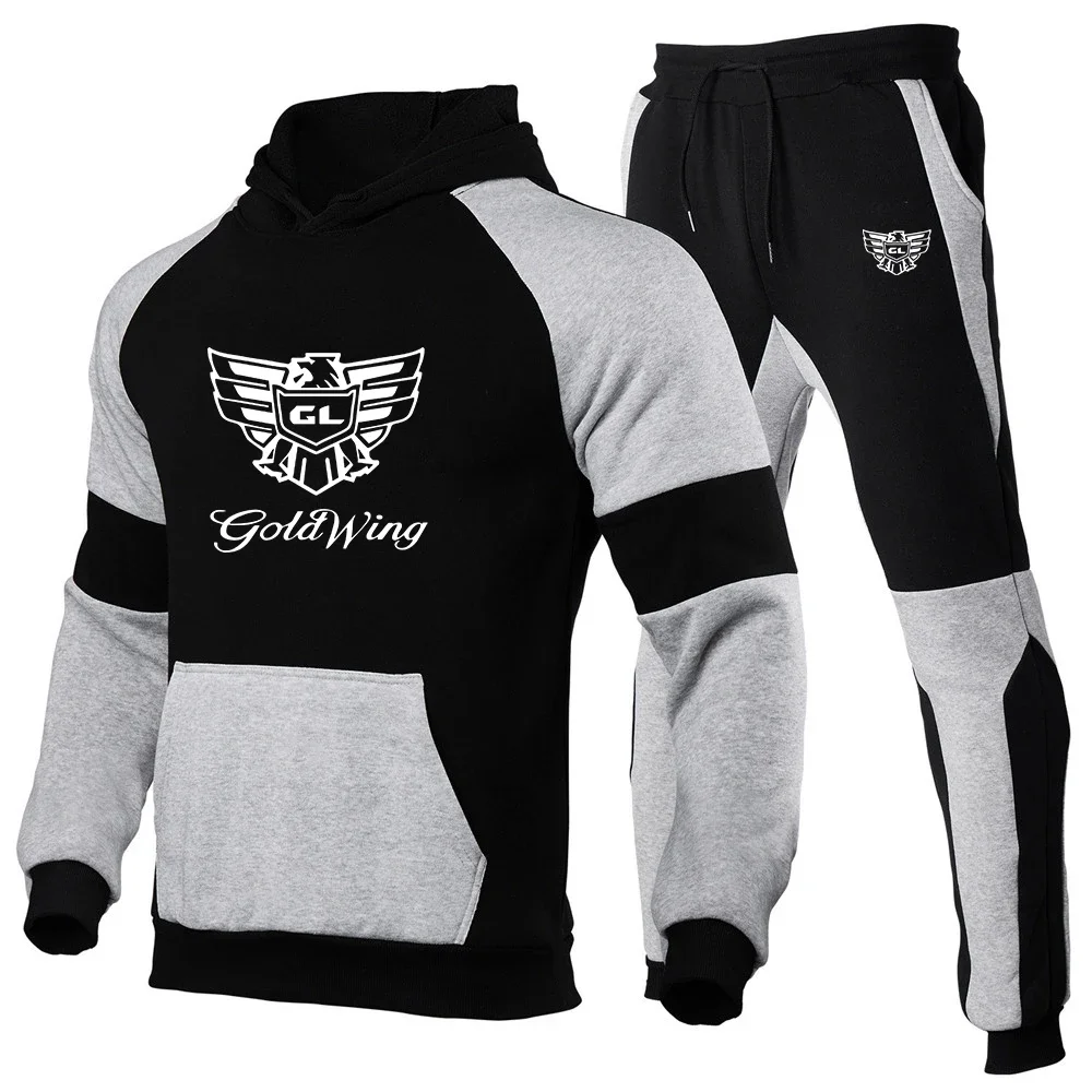 

Goldwing GL1500 2024 Spring New Men Tracksuit Casual Color Matching Hoodie Sets+Pants Two Piece Hip Hop Streetwear Sports Suit