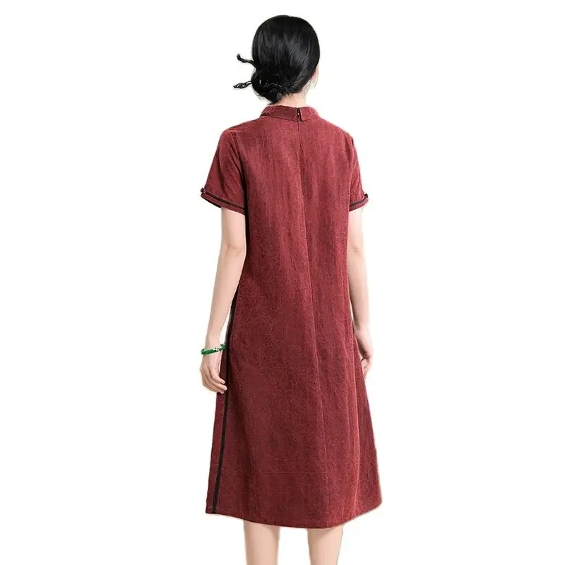 BirdTree-vestidos bordados de seda de morera para mujer, ropa de manga corta XiangYunSha, vestido Retro de mamá grande, verano 100%, D44438QC