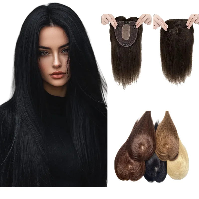 

Women Hair Topper Human Hair Middle Part With Bangs Lace Front |12x13cm 16inch For High Forehead Coverage