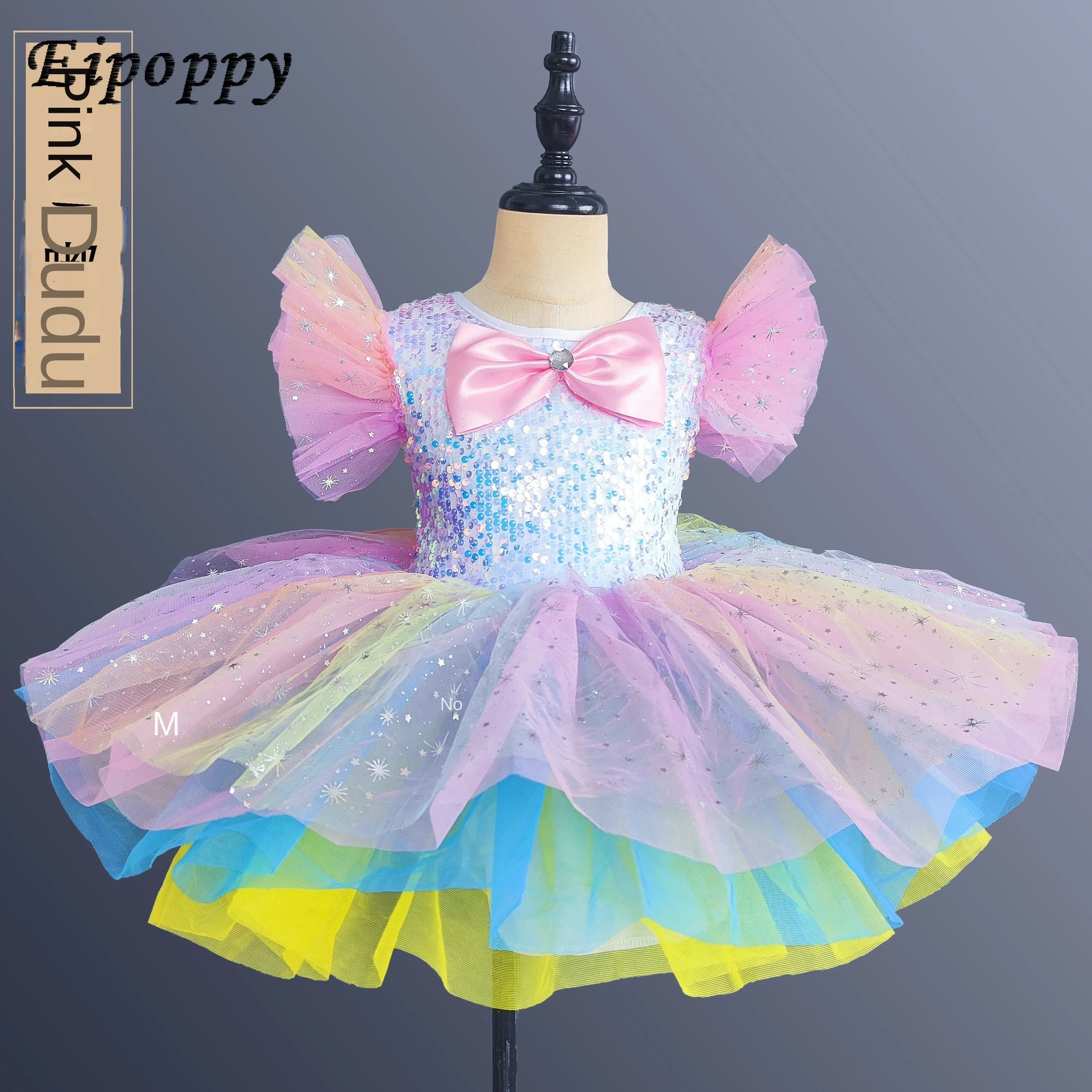 Girls Ballet Skirt Sequined Costume Pettiskirt Chorus Dress Stage Wear Cute Princess Dress Performance Costume