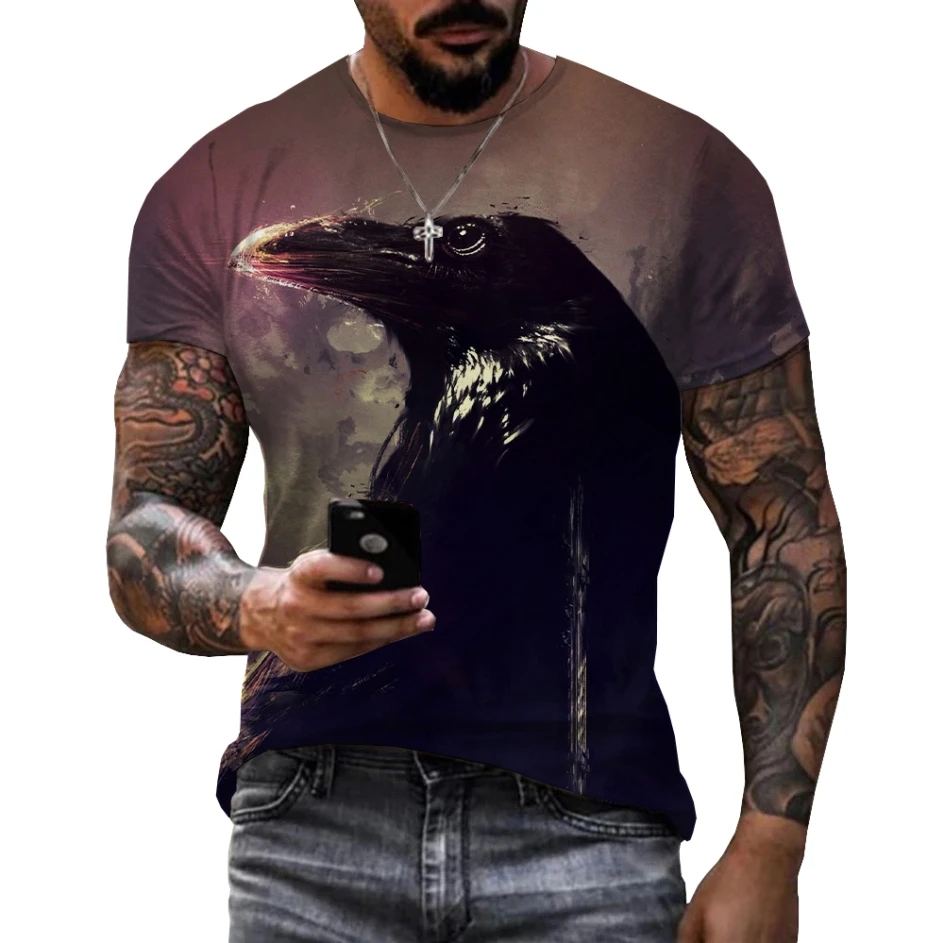 Crow Raven Bird Giraffe 3D Print Summer Men\'s O-Neck T-shirt Casual Short Sleeve Oversized Tee Tops Fashion T Shirts Men Clothes