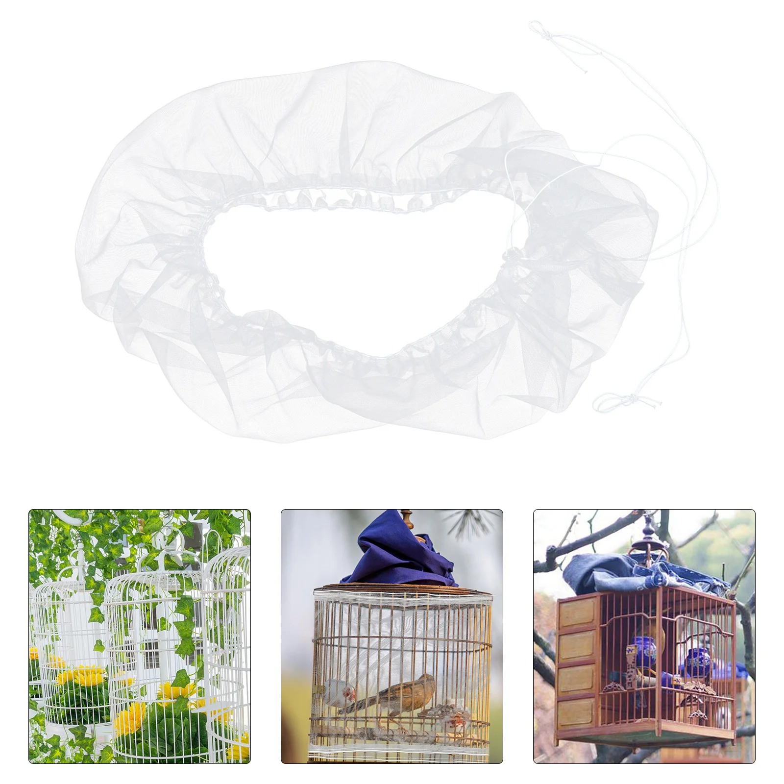 

Bird Cage Seed Catcher Nylon Mesh Cover Elastic Design Splash Proof Birdcage Net for Parakeet Parrot Square Round Cage Protector