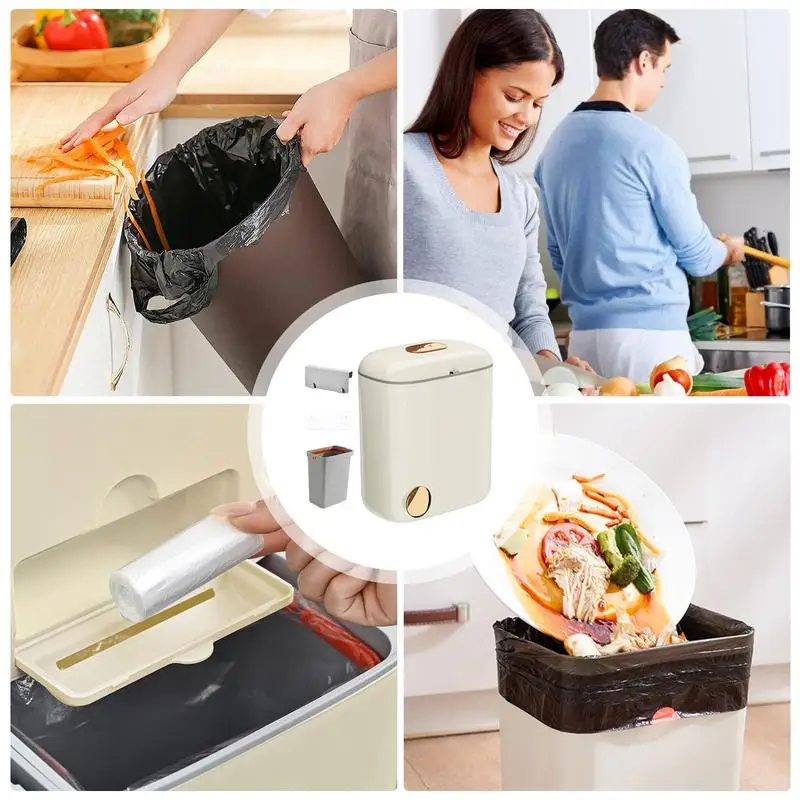 Cabinet Door Trash Can Hanging Trash Can Wall Mounted Cabinet Door Counter Waste Can With Lid For Kitchen Bathroom Bedroom