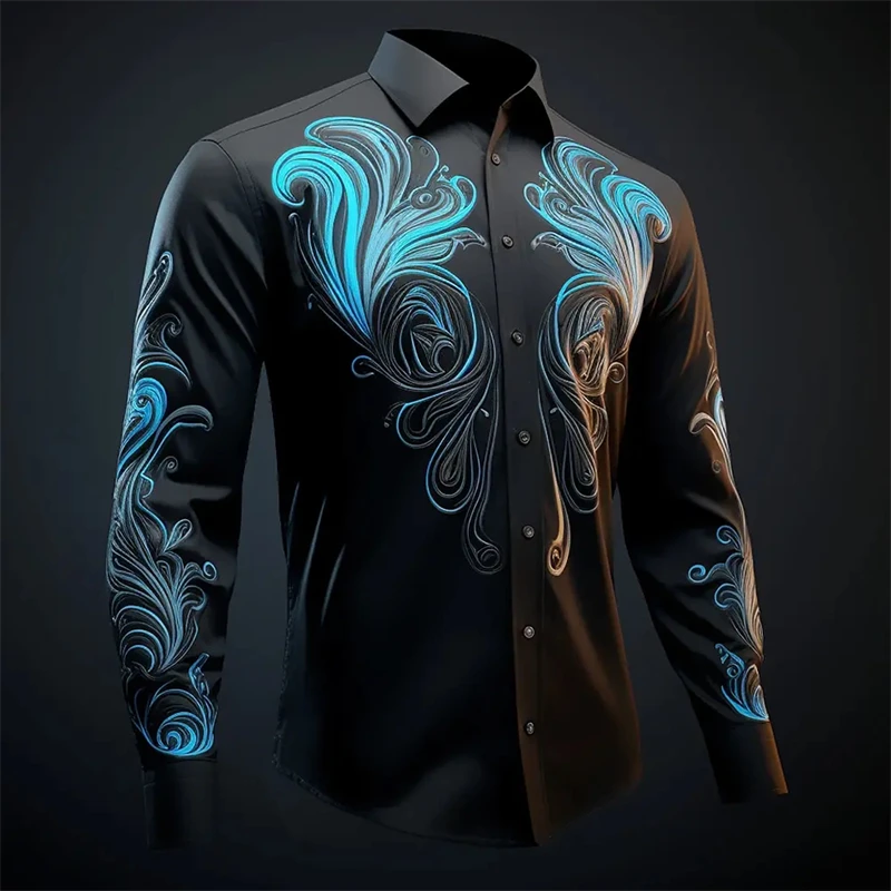 Men's Long Sleeve Shirt Multi-color Relief Pattern 3D Printed Tops Button Down Shirt Outdoor Autumn Lapel Shirt Men's Clothing