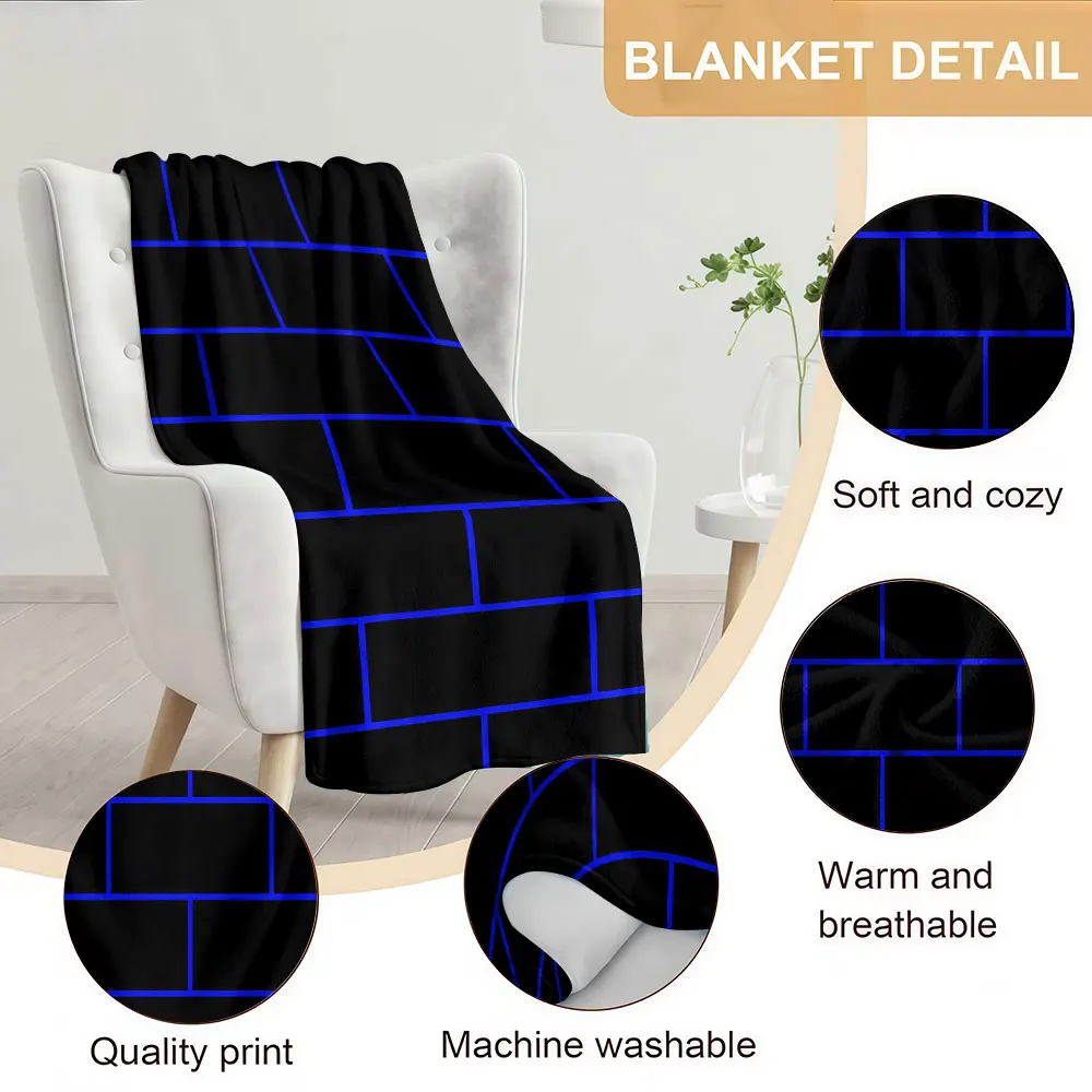 blue brick wall neon Soft Warm Flannel Blanket Lightweight Cozy Christmas Halloween Home Decor Room