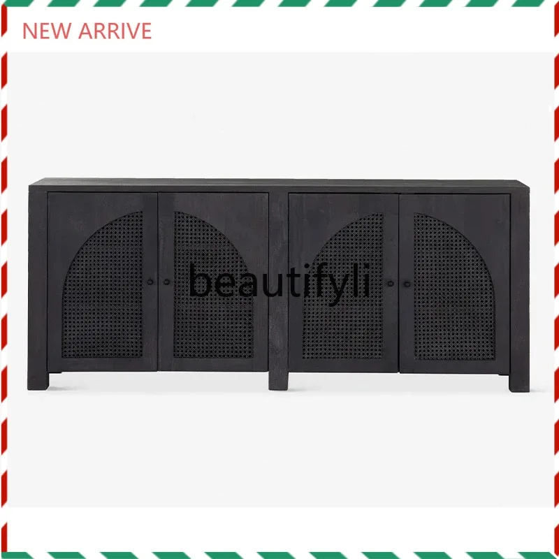 

D2520 TV cabinet All solid wood living room Large capacity locker Moluya black cabinet Simple cabinet