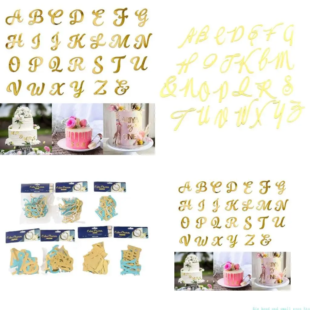 581C Gold Acrylic Letter Cake Toppers, 26Piece Alphabets Cake Decoration Set for Customized Party Cake Decoration