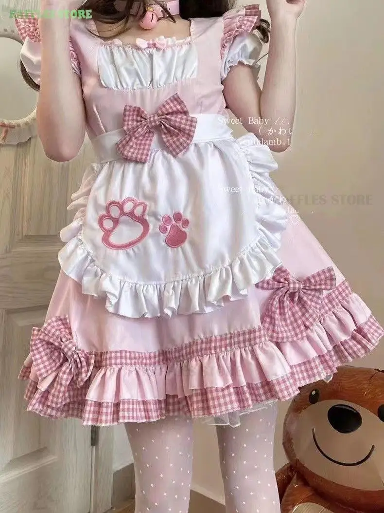 Nero rosa carino cameriera Lolita gatto coniglietto ragazza vestito costumi Cosplay zampe di gatto donne Sexy cameriera uniformi vestito per la fase del partito